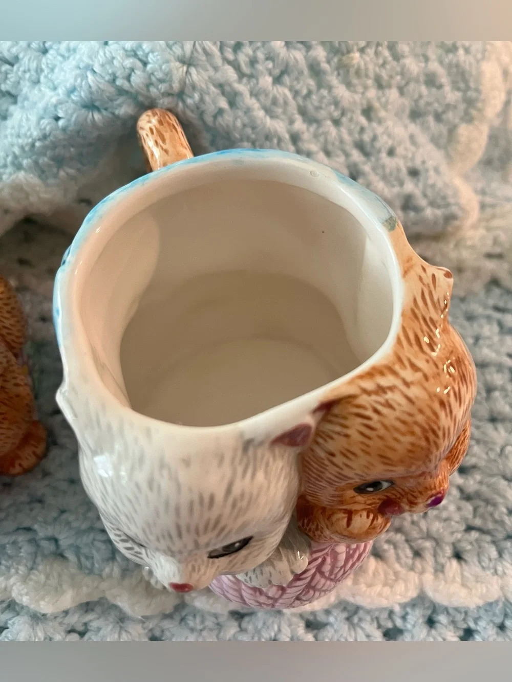Vintage Ceramic Kittens with Yarn Cup/Trinket Holder